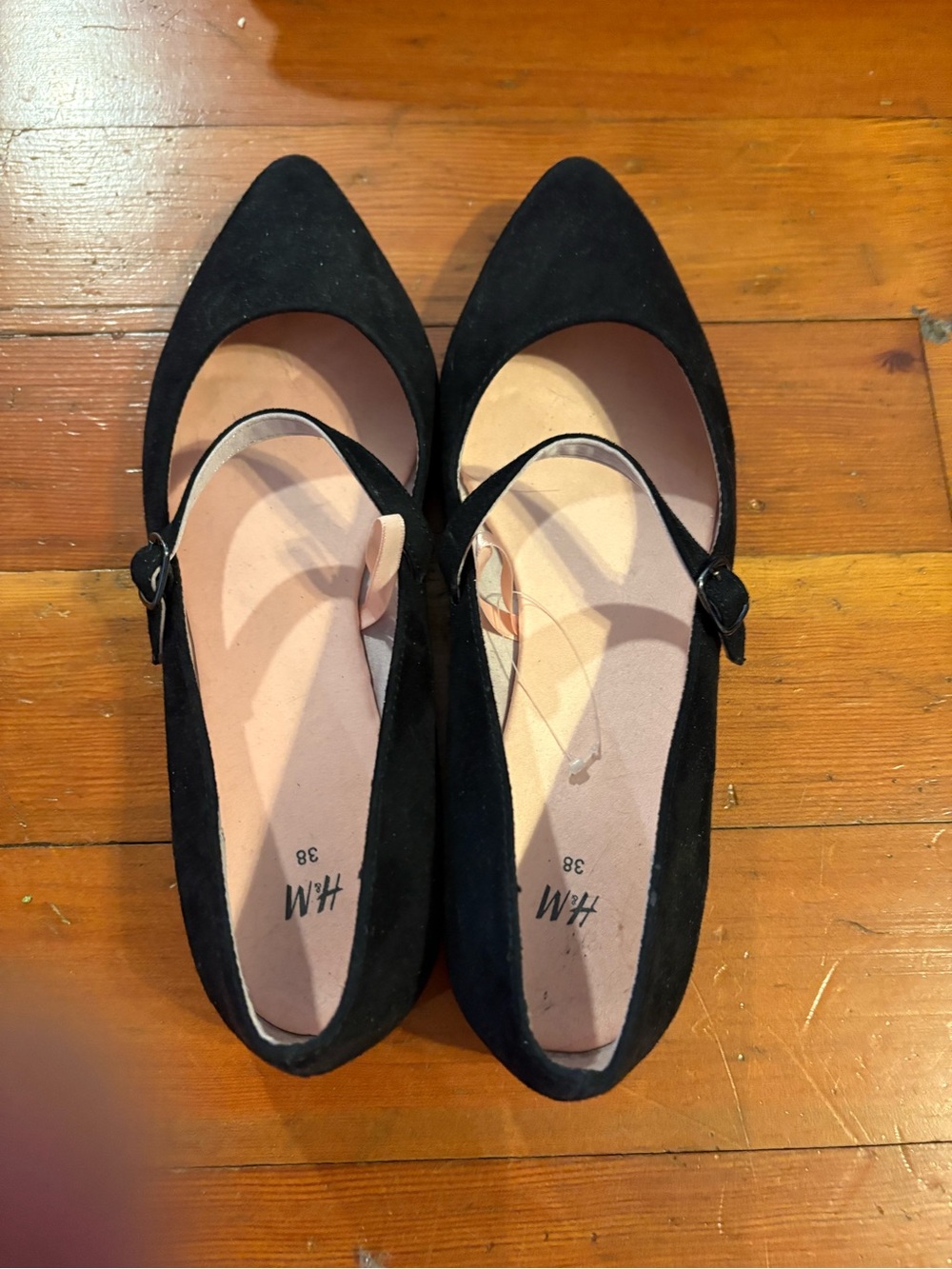 H&M Black Pointed Mary Jane Flats with Buckle Strap